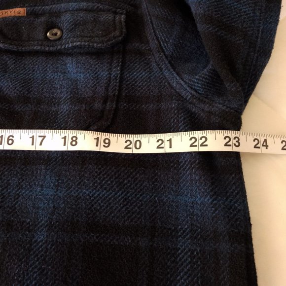 ORVIS Shacket Men's L Blue Flannel Plaid Button Flap Side Pockets Logo Workwear - Picture 11 of 12